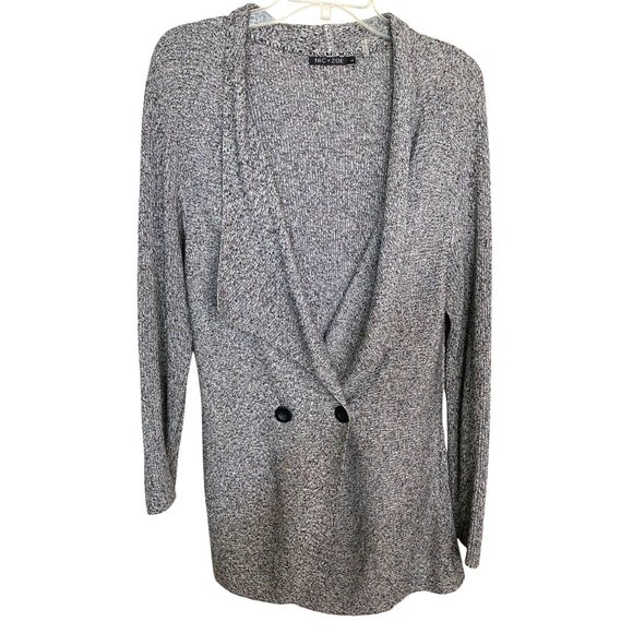 Nic + Zoe Black/White Double Breasted Knit Cardigan With Peplum Size L Academia - Picture 1 of 9